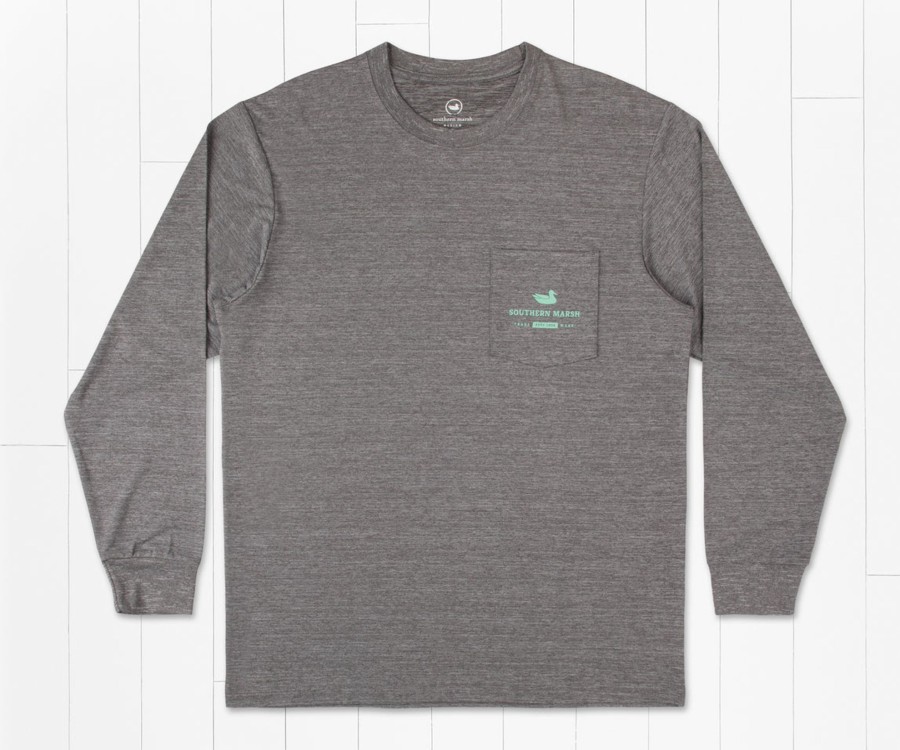 Men'S Southern Marsh Fishing Shirts | Fieldtec Heathered Tee - Made In The Gulf - Tuna - Long Sleeve Midnight Gray Heather