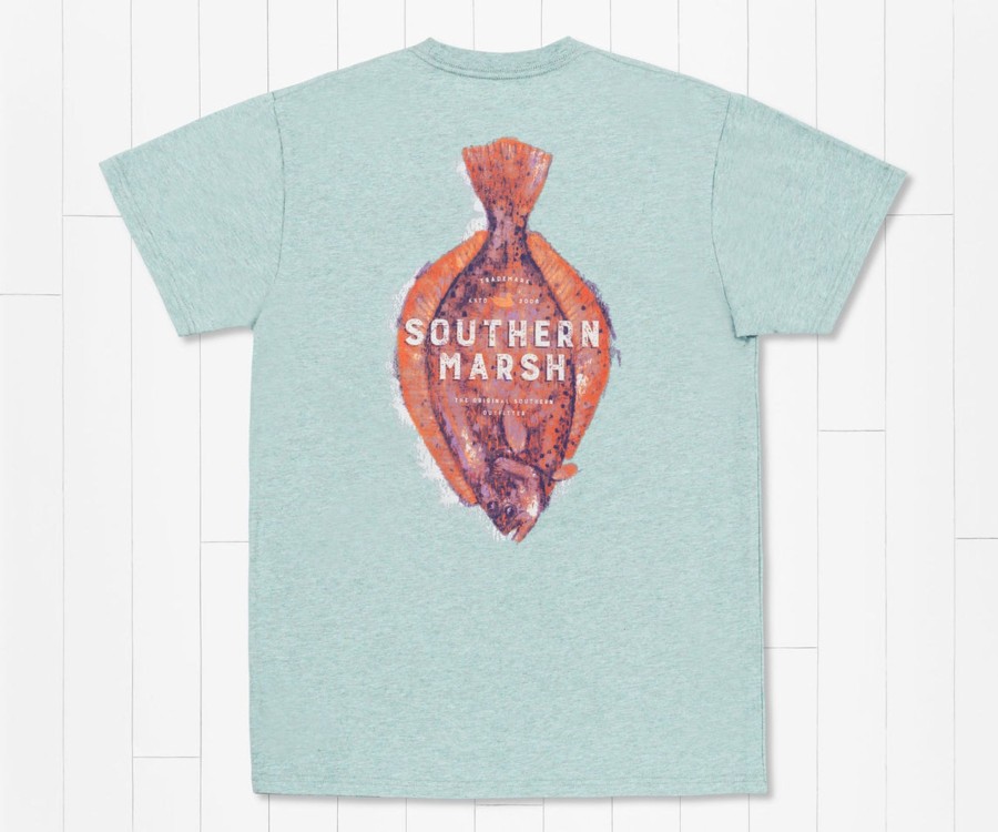 Women'S Southern Marsh Original Tees | Impressions Tee | Flounder Washed Moss Blue