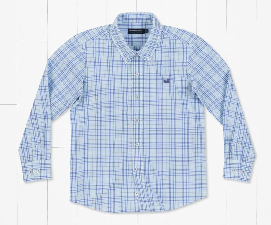 Youth Southern Marsh Dress Shirts | Youth Charlotte Windowpane Dress Shirt Blue And Mint