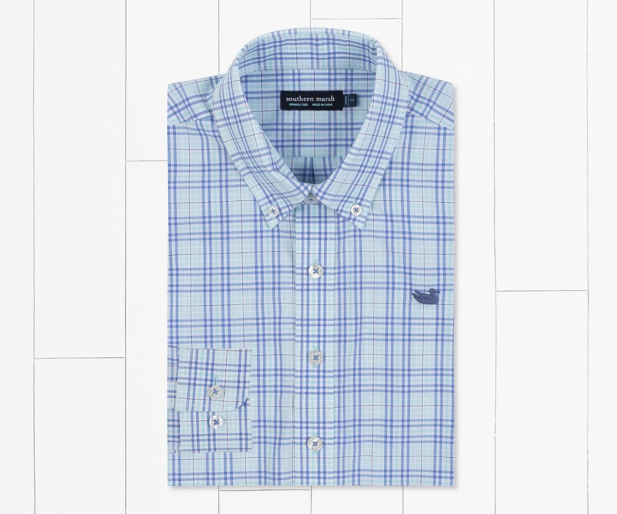 Youth Southern Marsh Dress Shirts | Youth Charlotte Windowpane Dress Shirt Blue And Mint