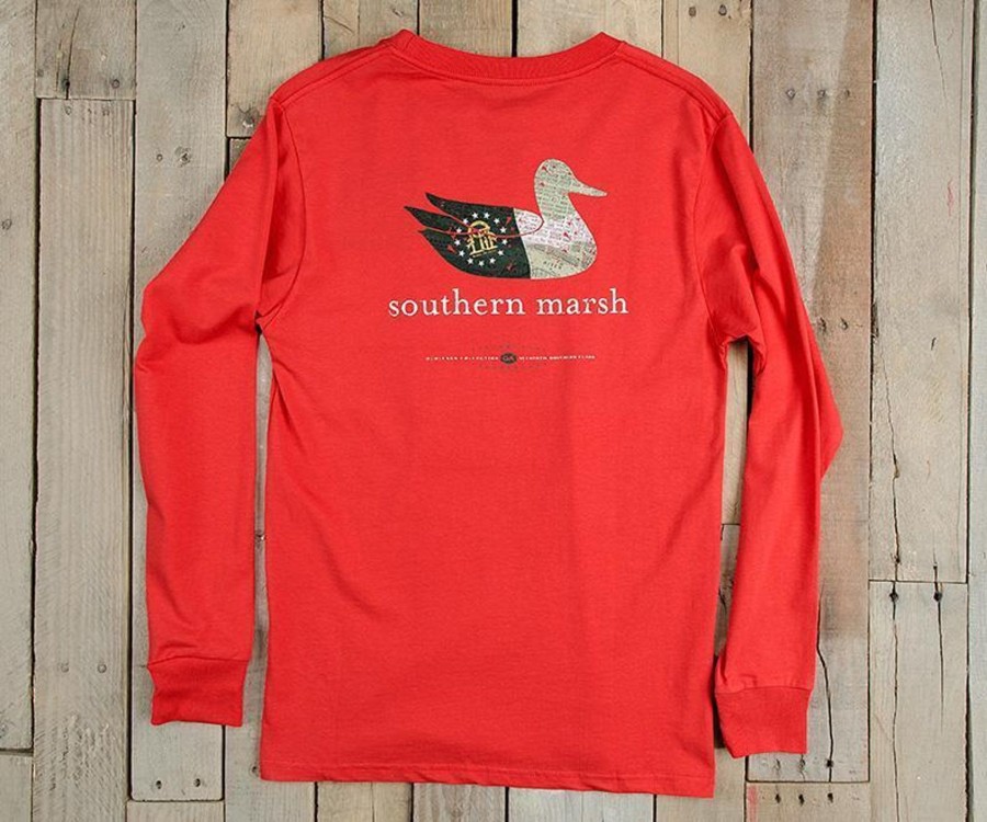 Men'S Southern Marsh Original Ls Tees | Authentic Heritage Tee | Georgia | Long Sleeve Red