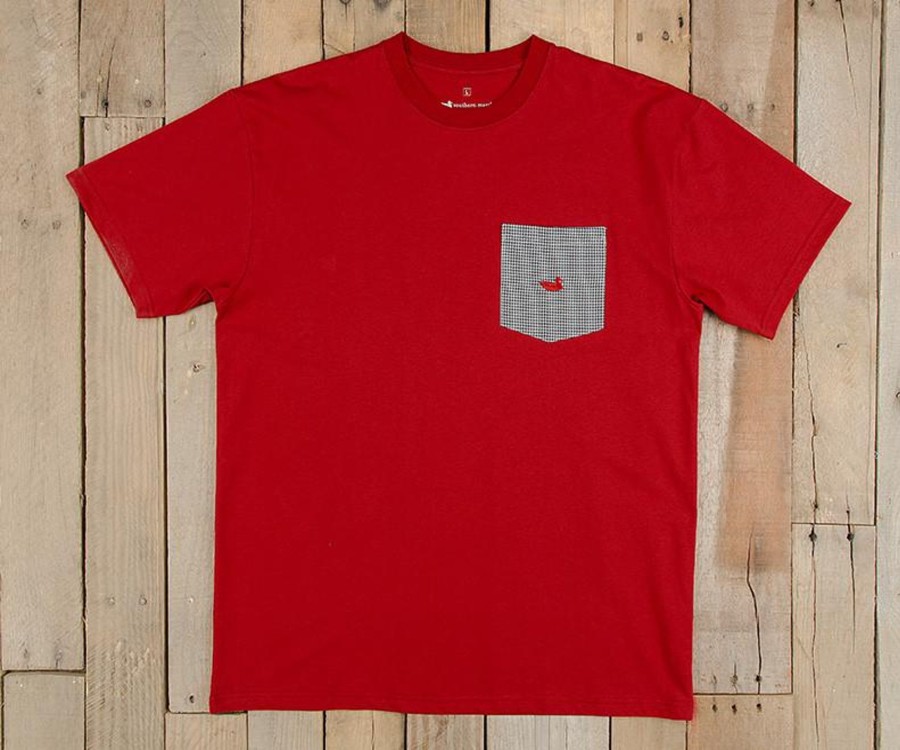 Men'S Southern Marsh Original Ss Tees | Southern Marsh Southernclassics Embroidered Pocket Tee Crimson With Black