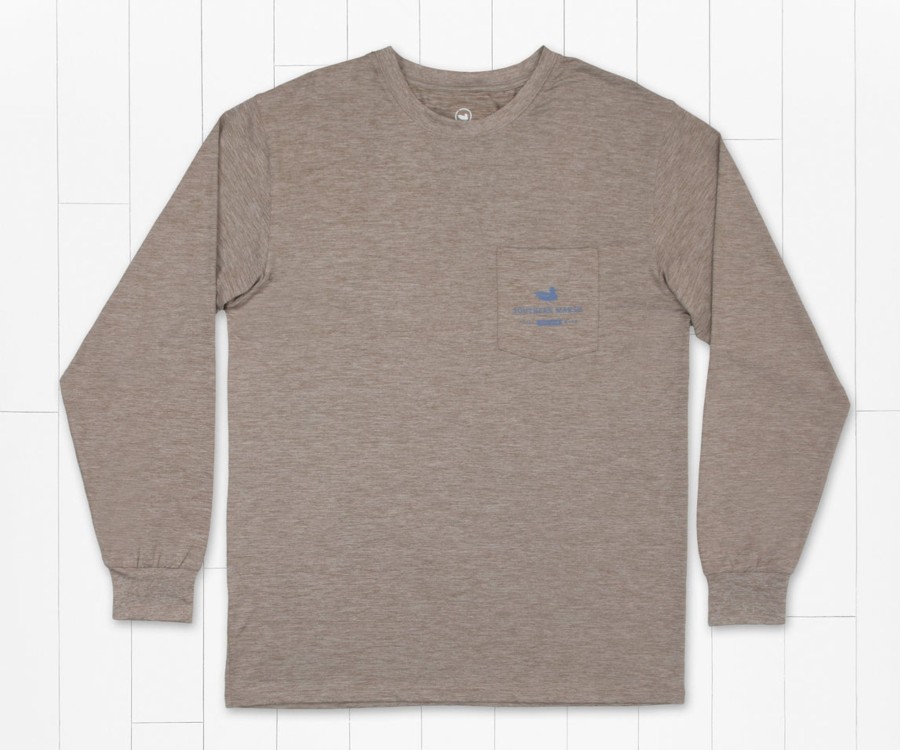 Men'S Southern Marsh Fishing Shirts | Fieldtec Heathered Tee - Deepsea - Long Sleeve Burnt Taupe