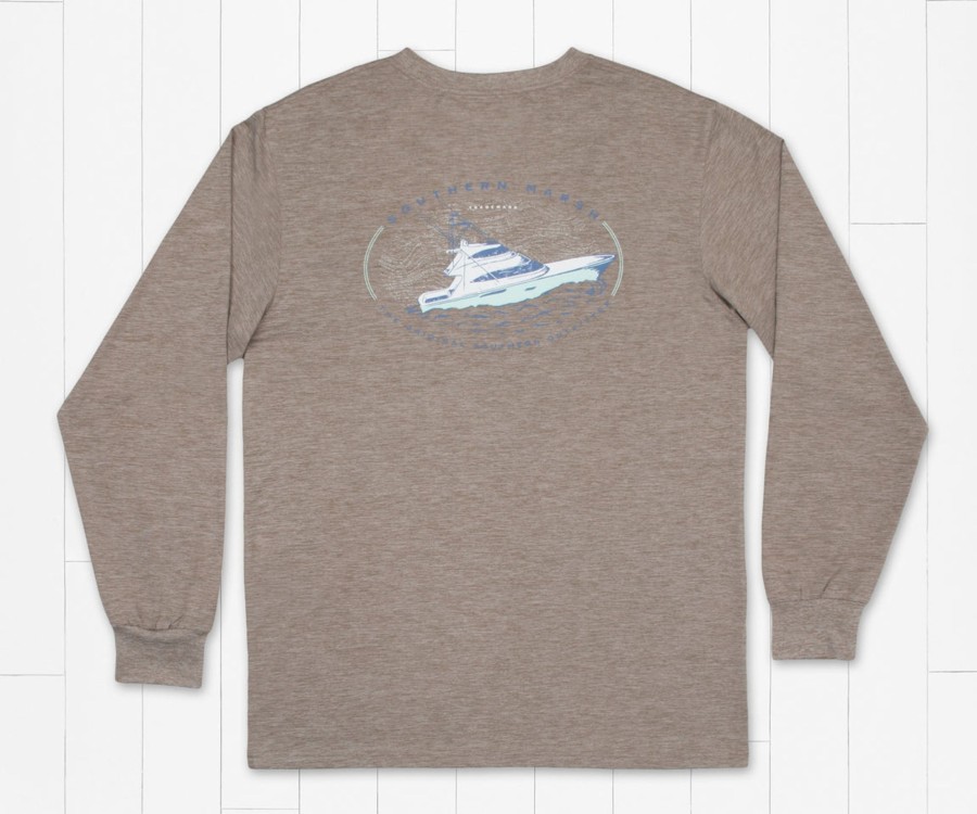 Men'S Southern Marsh Fishing Shirts | Fieldtec Heathered Tee - Deepsea - Long Sleeve Burnt Taupe