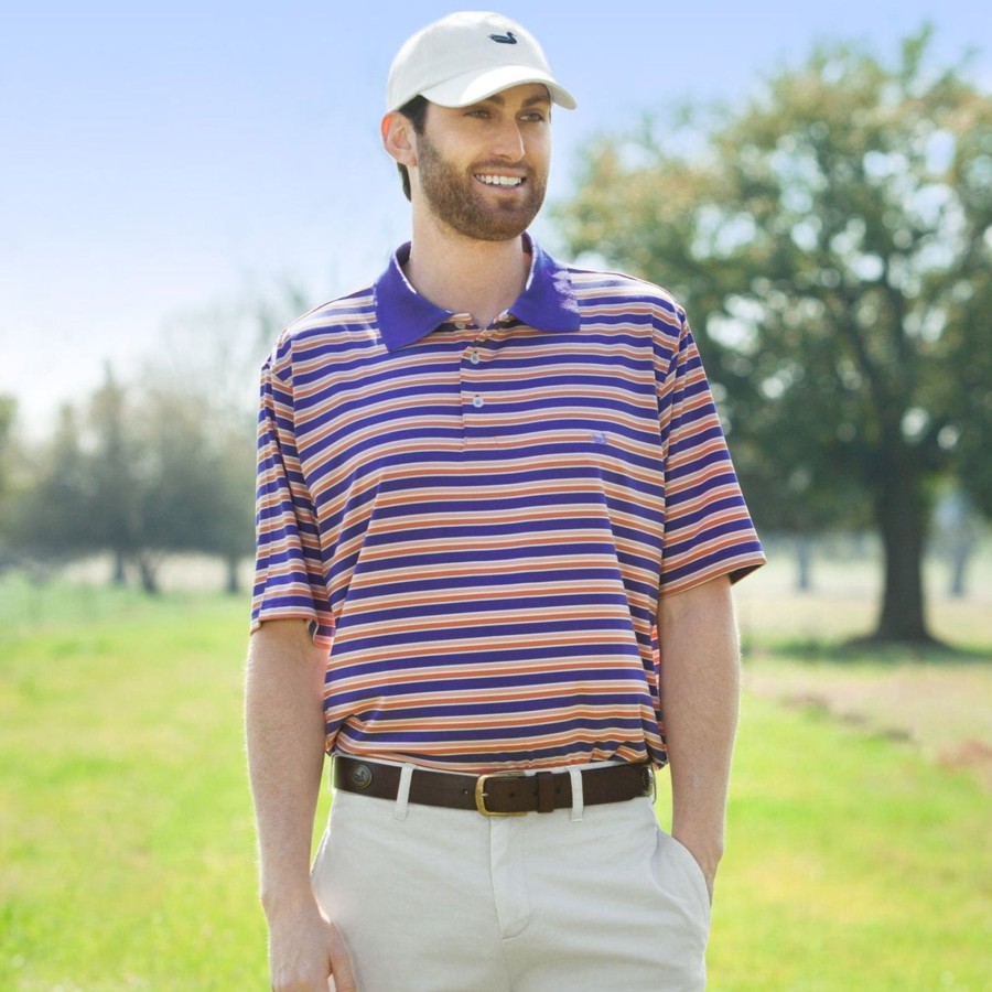 Men'S Southern Marsh Polos | Bermuda Performance Polo | Warwick Purple And Orange Stripe