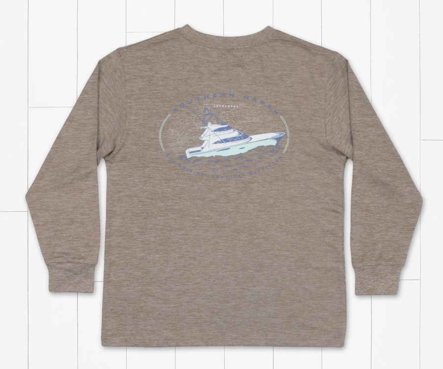 Youth Southern Marsh Performance Long Sleeve Tees | Youth Ls Fieldtec Heathered - Deep Sea Burnt Taupe