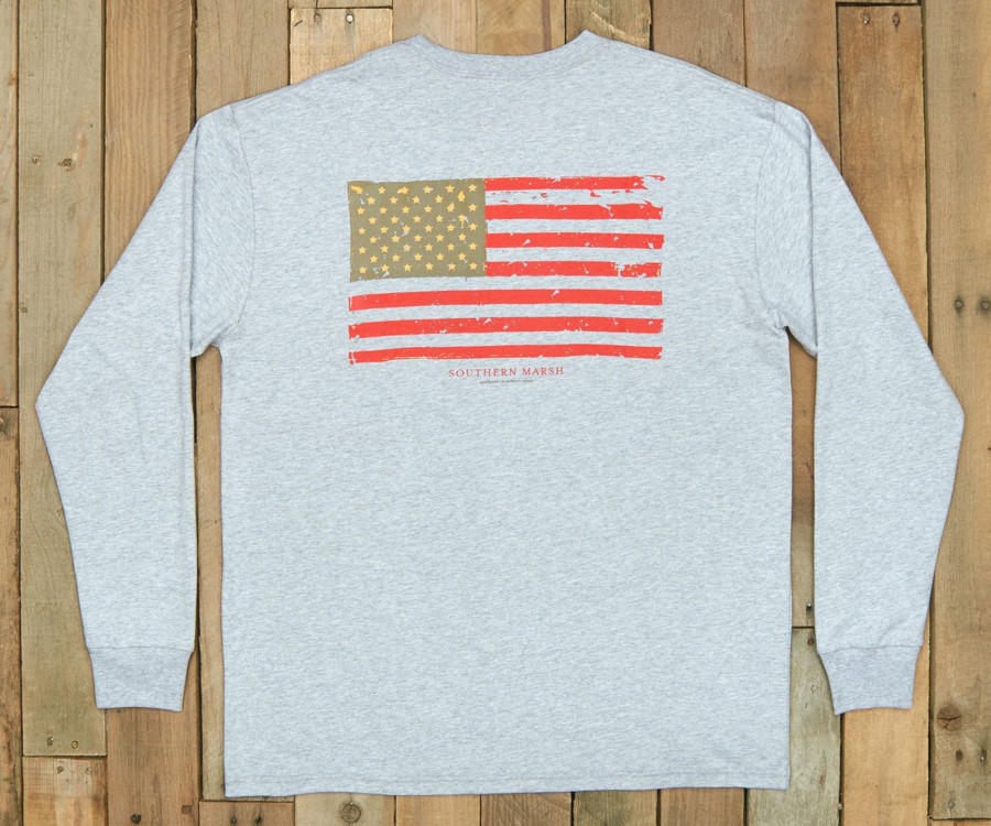 Men'S Southern Marsh Original Ls Tees | Vintage Flag Tee - Long Sleeve Light Gray