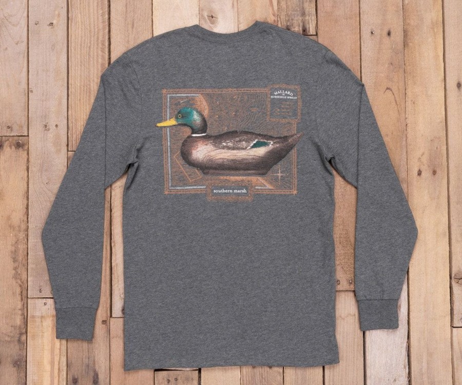 Men'S Southern Marsh Original Ls Tees | Vintage Decoy Mallard Tee - Long Sleeve Midnight Gray Heather