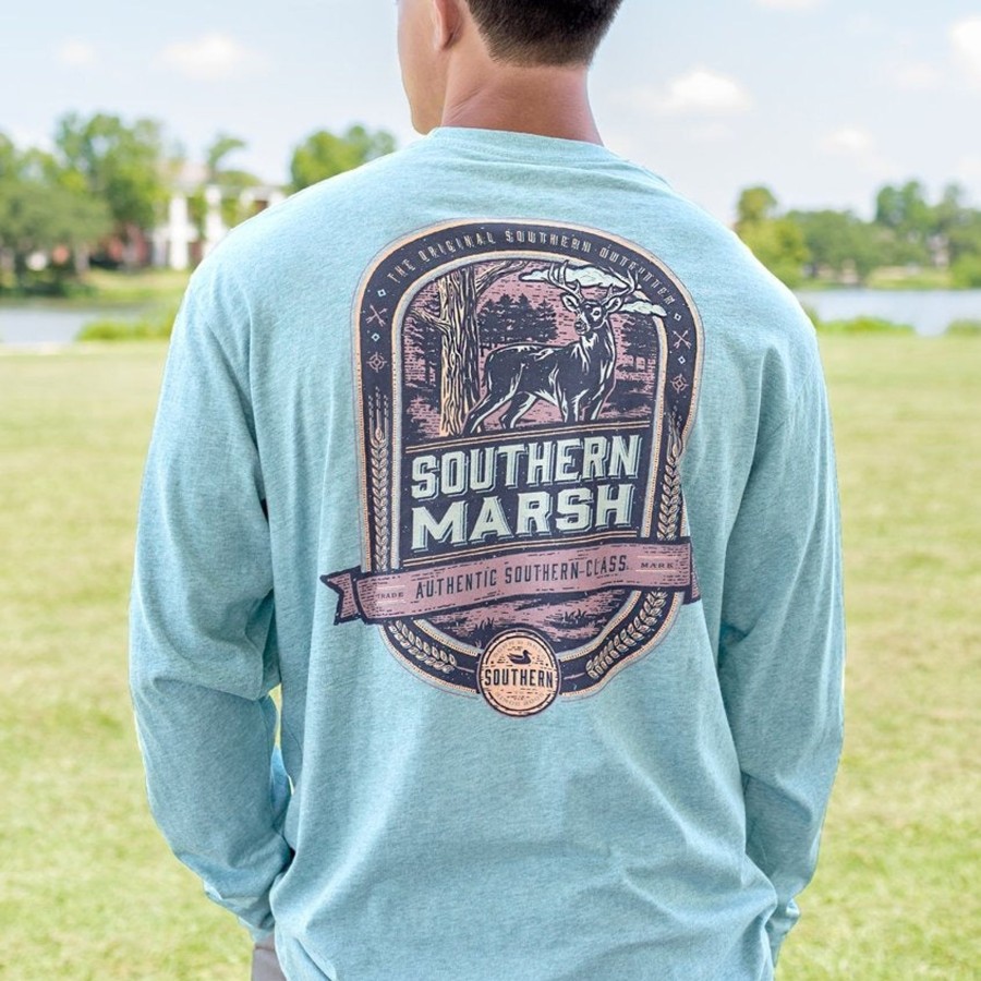 Men'S Southern Marsh Original Ls Tees | Genuine - Deer Hunting - Long Sleeve Washed Moss Blue