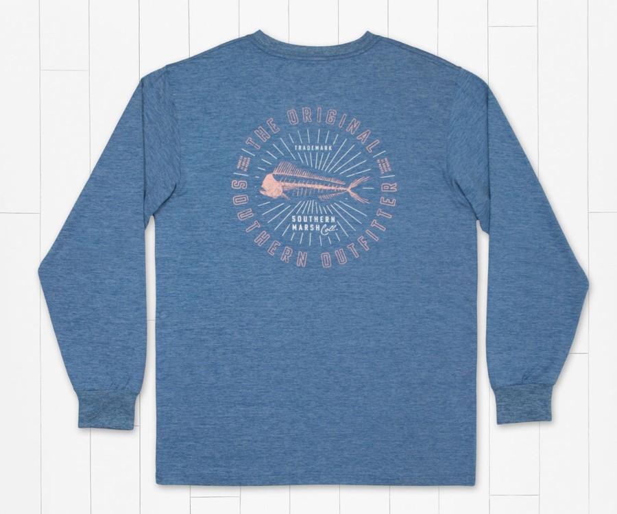 Men'S Southern Marsh Performance Long Sleeve Tees | Fieldtec Heathered Tee - Mahi Circle - Long Sleeve Oxford Blue