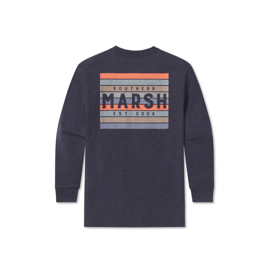 Youth Southern Marsh Original Long Sleeve Tees | Youth Branding Tee - Color Bars - Long Sleeve Washed Lunar Navy