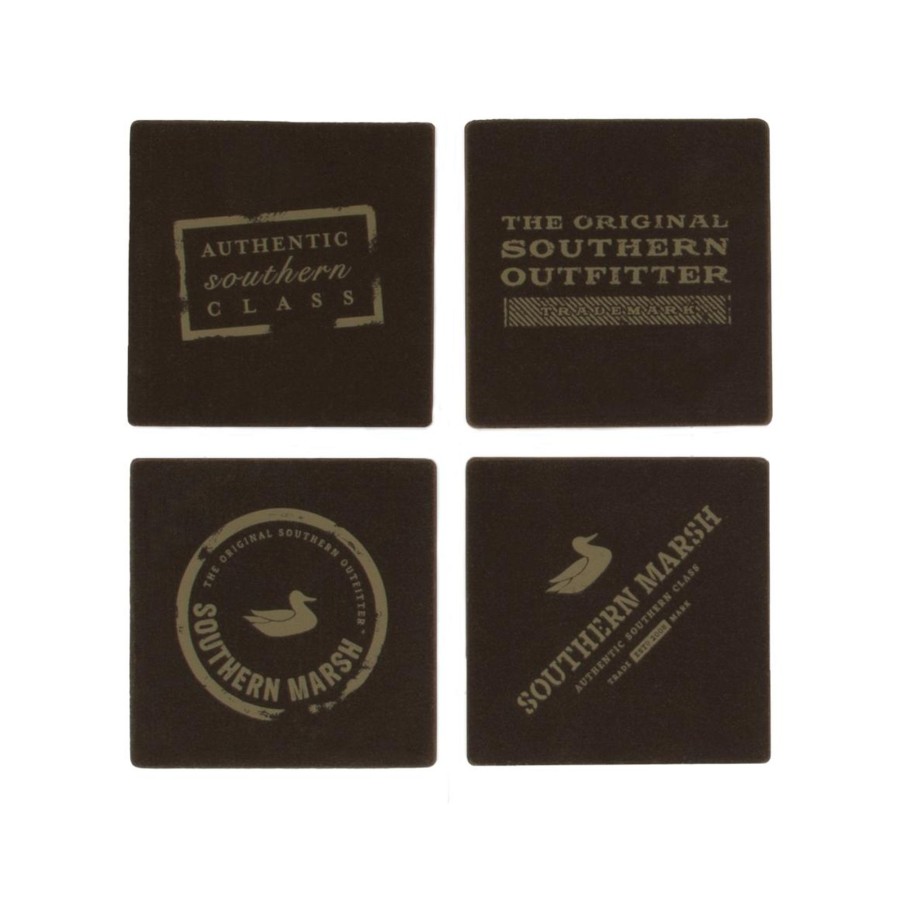 Accessories Southern Marsh Coozies And Bottle Openers | Waxed Canvas Coaster Set - Authentic Dark Brown