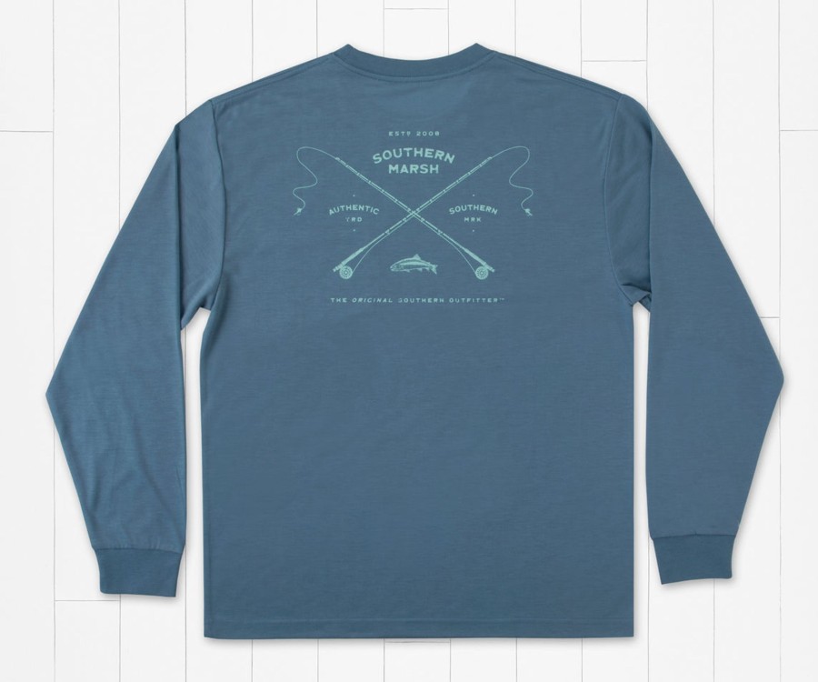 Women'S Southern Marsh Performance Long Sleeve Tees | Fieldtec Comfort Tee - Trademark Fly - Long Sleeve Slate