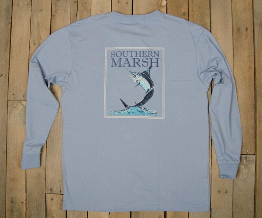 Men'S Southern Marsh Original Ls Tees | Blue Marlin Fishing Tee - Long Sleeve