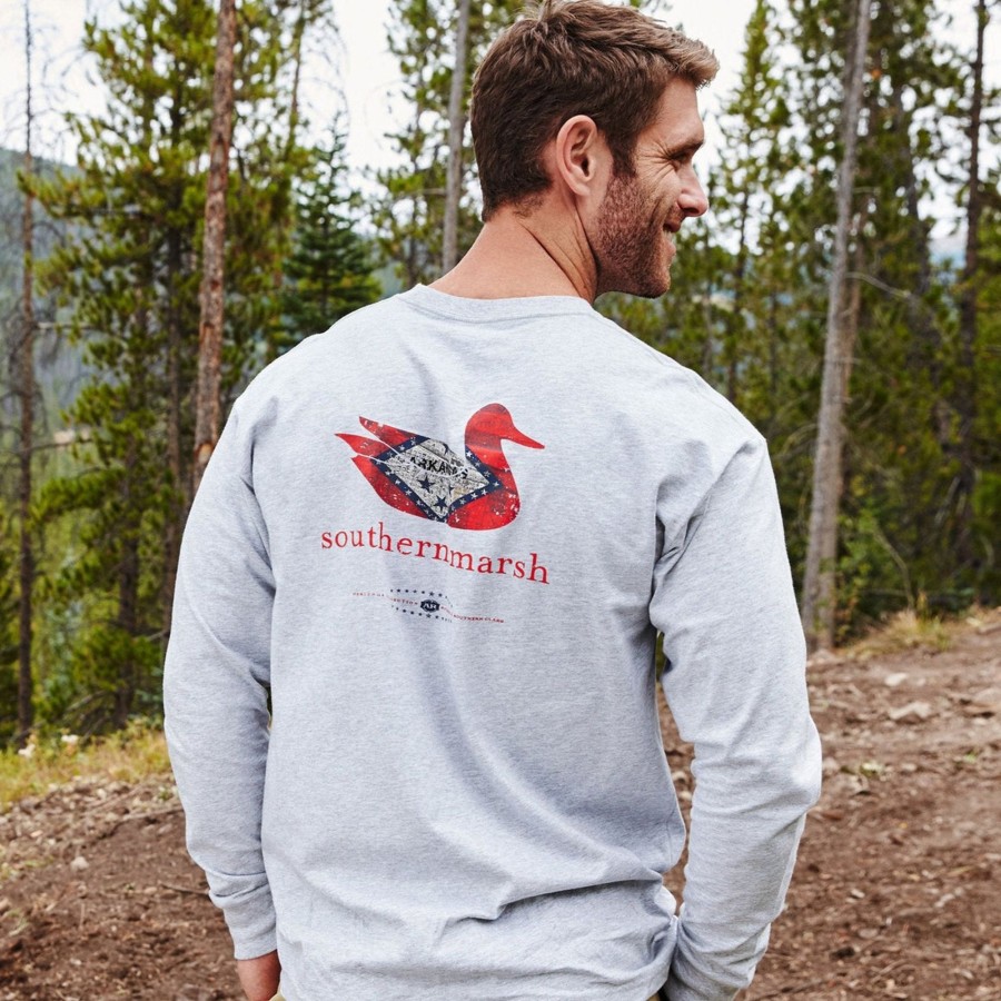 Men'S Southern Marsh Original Ls Tees | Authentic Heritage Tee | Arkansas | Long Sleeve Light Gray