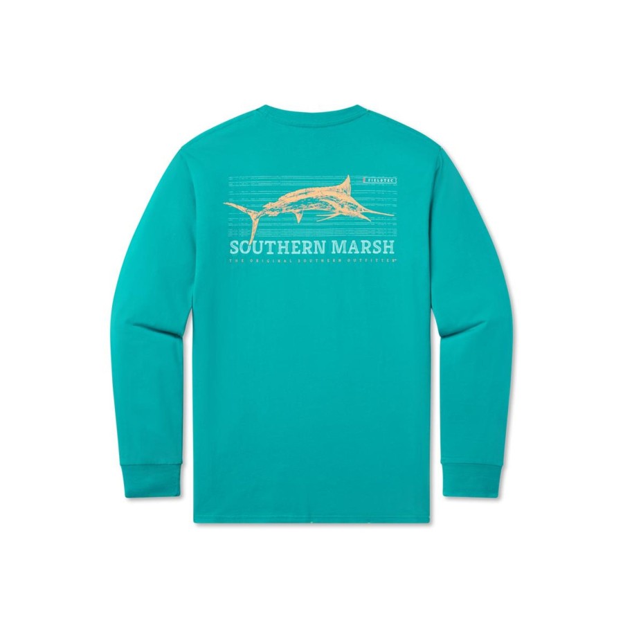 Men'S Southern Marsh Original Ls Tees | Fieldtec Fish Tee - Long Sleeve Teal