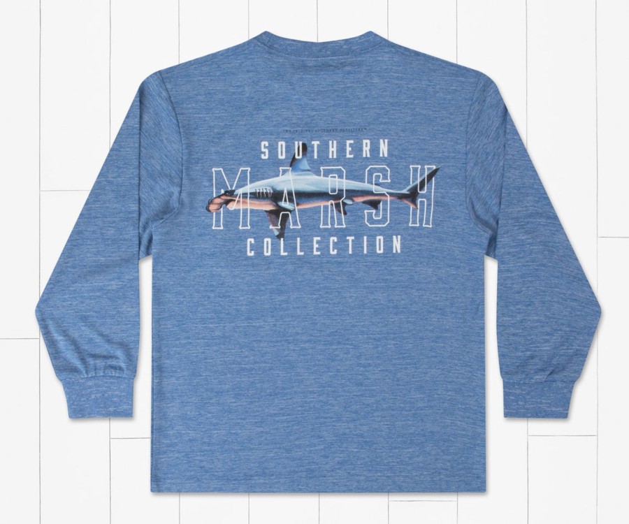 Youth Southern Marsh Performance Long Sleeve Tees | Youth Ls Fieldtec Heathered - Hammerhead Oxford Blue