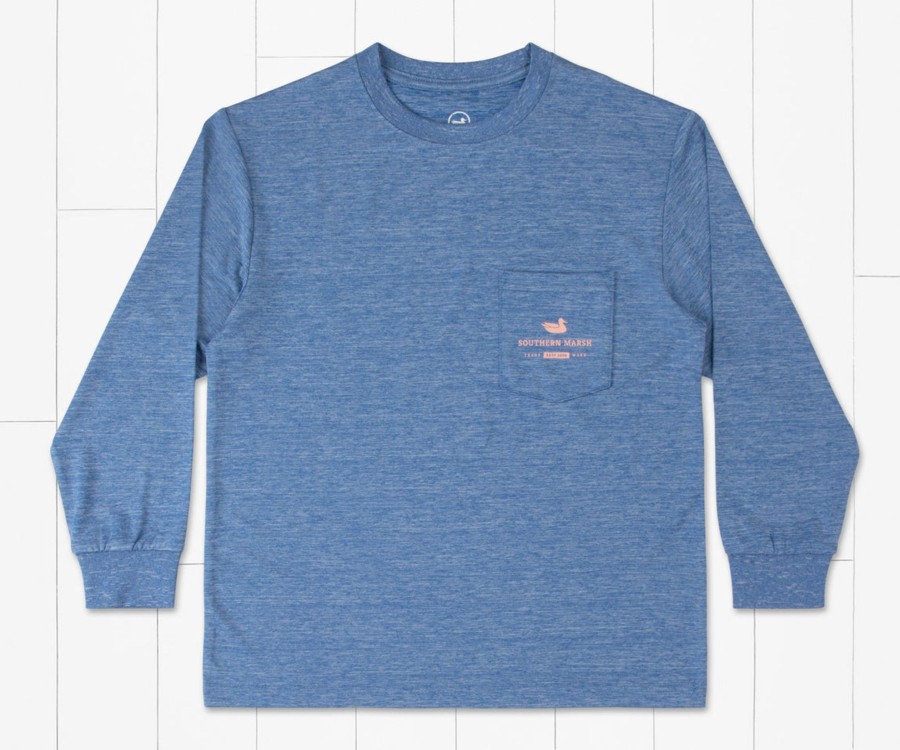 Youth Southern Marsh Performance Long Sleeve Tees | Youth Ls Fieldtec Heathered - Hammerhead Oxford Blue