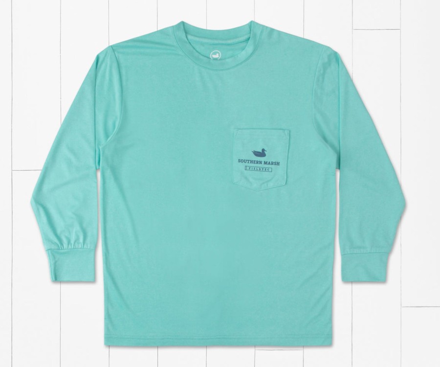 Youth Southern Marsh Performance Long Sleeve Tees | Youth Fieldtec Featherlight Tee - Twilight Ride - Long Sleeve Antigua Blue