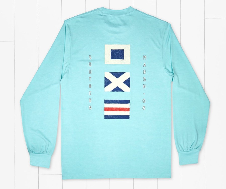 Men'S Southern Marsh Performance Long Sleeve Tees | Fieldtec Heathered Performance Tee | Flags | Long Sleeve Antigua Blue