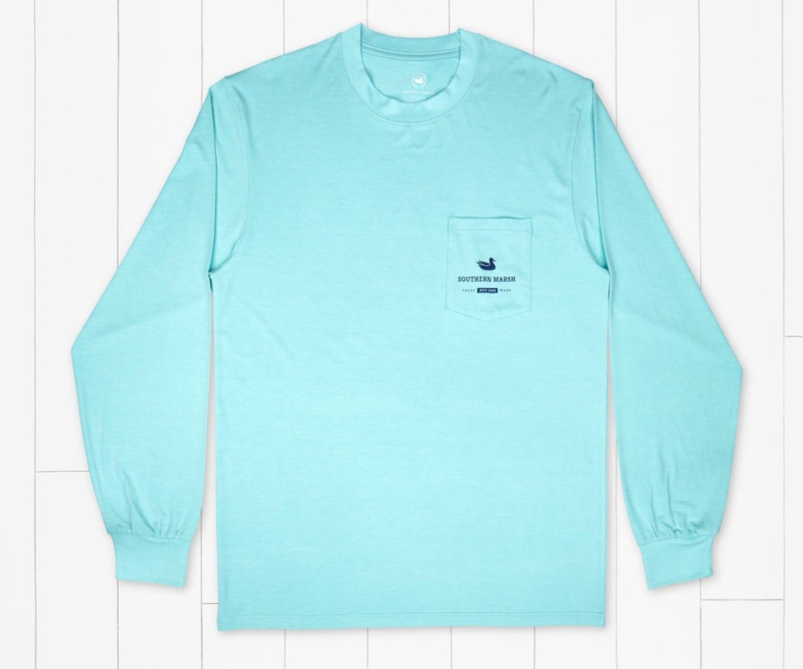 Men'S Southern Marsh Performance Long Sleeve Tees | Fieldtec Heathered Performance Tee | Flags | Long Sleeve Antigua Blue