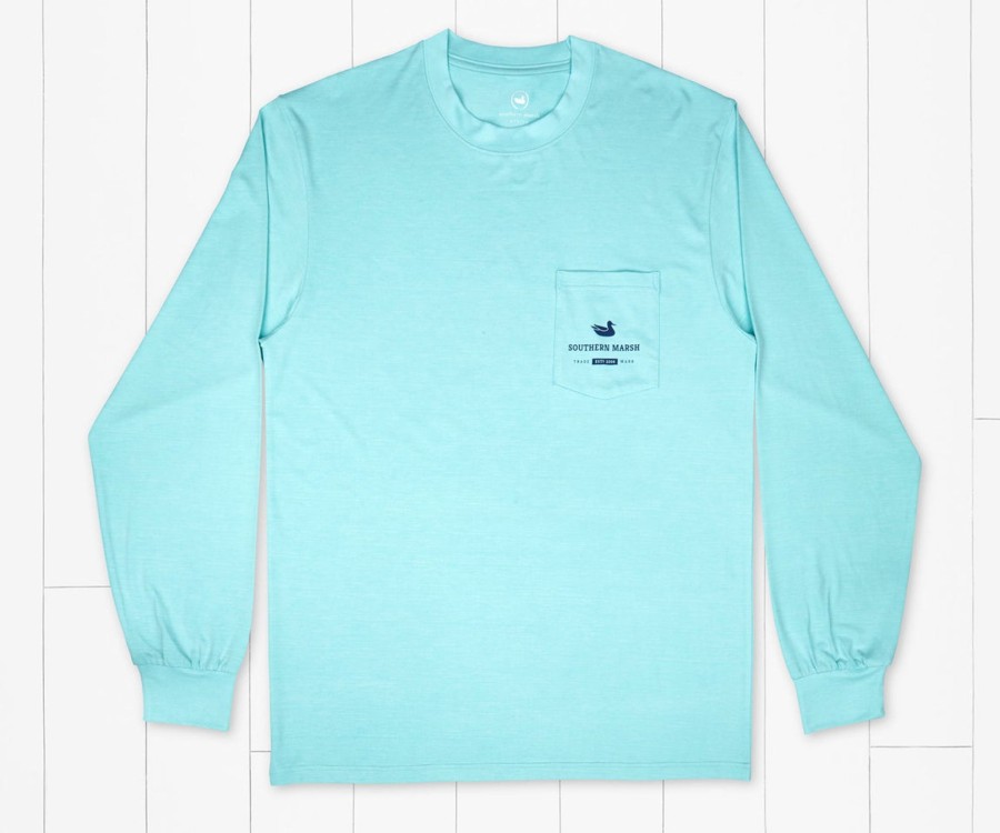 Men'S Southern Marsh Fishing Shirts | Fieldtec Heathered Performance Tee | Flags | Long Sleeve Antigua Blue