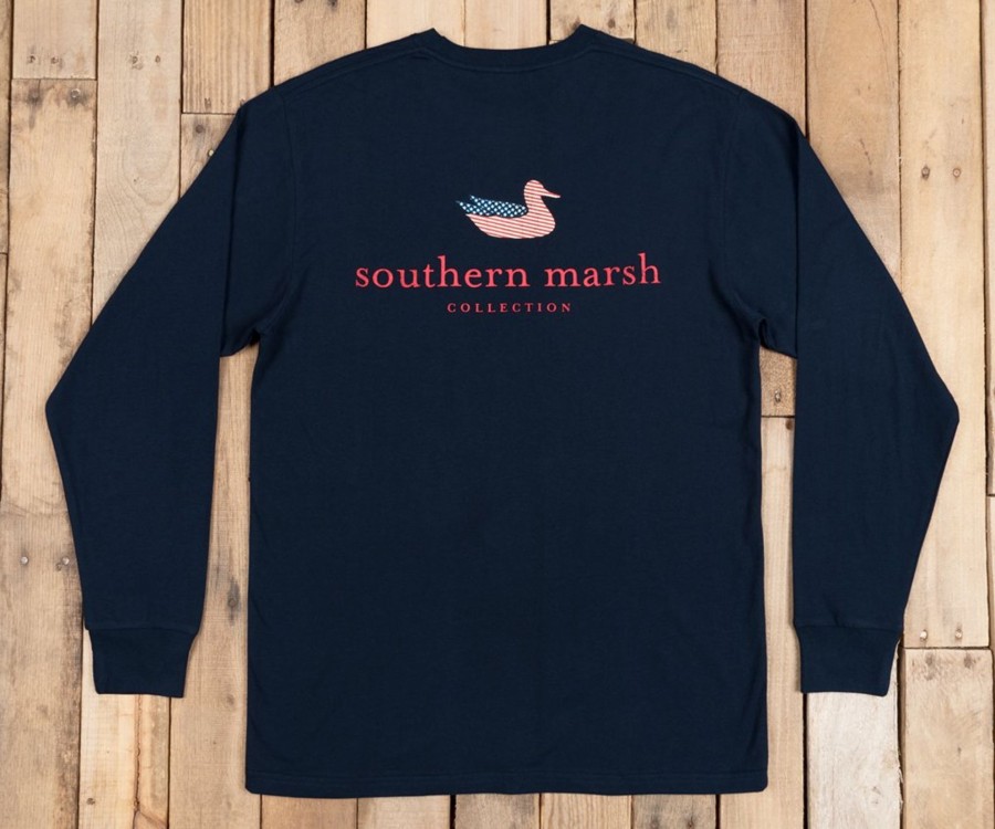 Men'S Southern Marsh Original Ls Tees | Authentic Flag Tee - Long Sleeve Navy