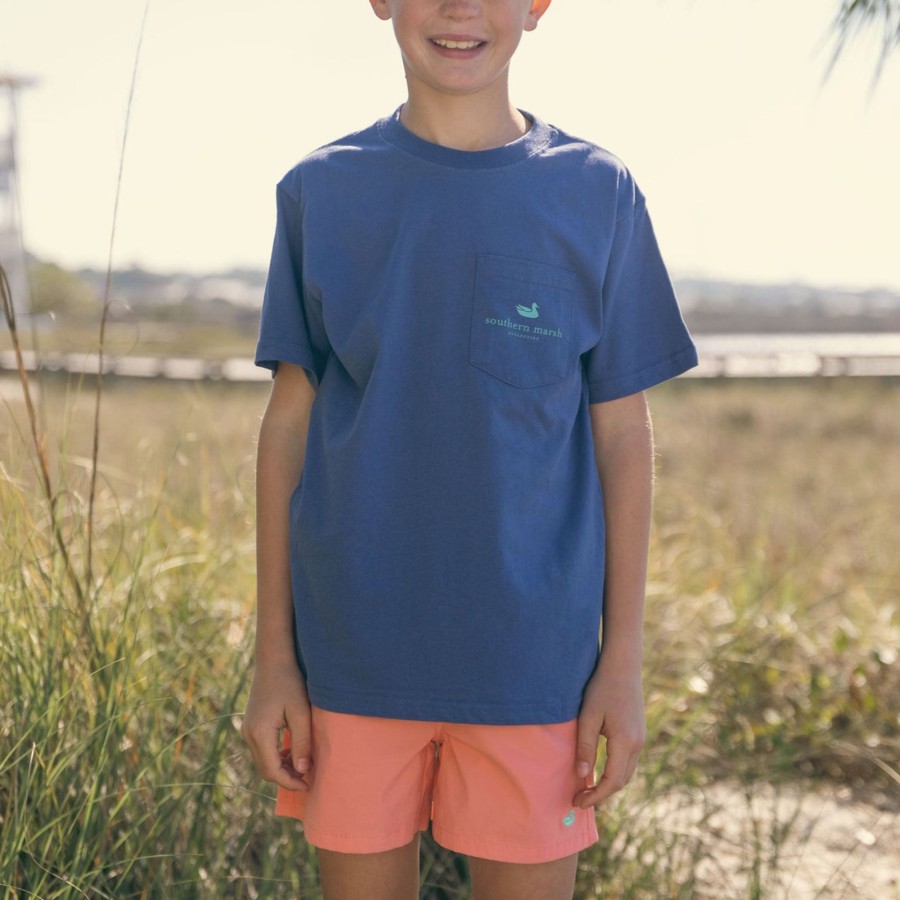 Youth Southern Marsh Original Tees | Youth Marlin Motoring Tee Bluestone