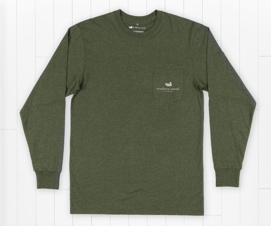 Men'S Southern Marsh Original Ls Tees | Vistas Bass Tee | Long Sleeve Washed Dark Green Heather