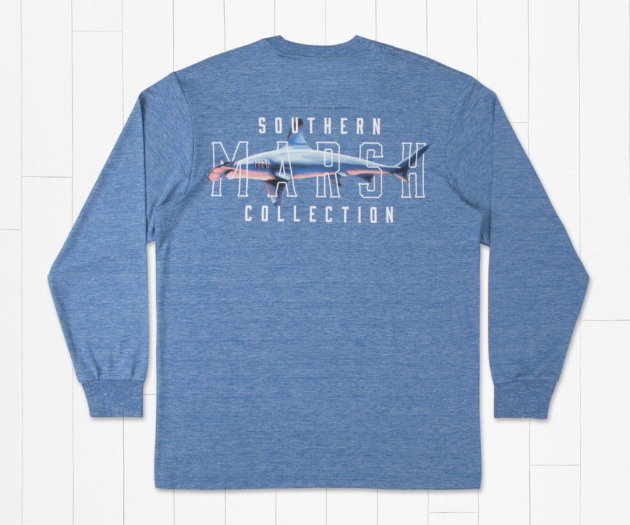 Men'S Southern Marsh Fishing Shirts | Fieldtec Heathered Tee - Hammerhead - Long Sleeve Oxford Blue