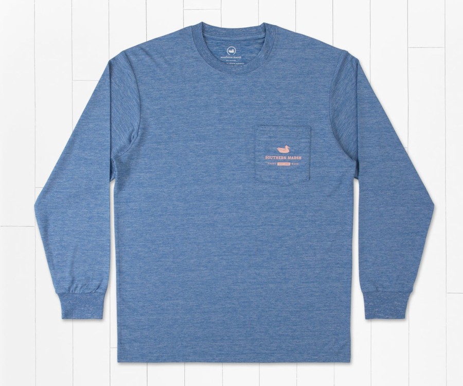 Men'S Southern Marsh Fishing Shirts | Fieldtec Heathered Tee - Hammerhead - Long Sleeve Oxford Blue