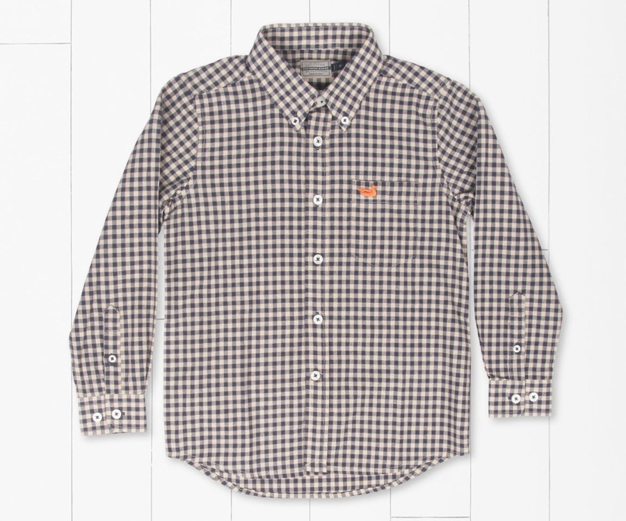 Youth Southern Marsh Dress Shirts | Youth Sumner Relaxed Washed Gingham Dress Shirt Navy And Burnt Taupe