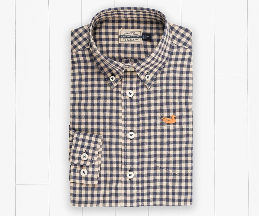 Youth Southern Marsh Dress Shirts | Youth Sumner Relaxed Washed Gingham Dress Shirt Navy And Burnt Taupe