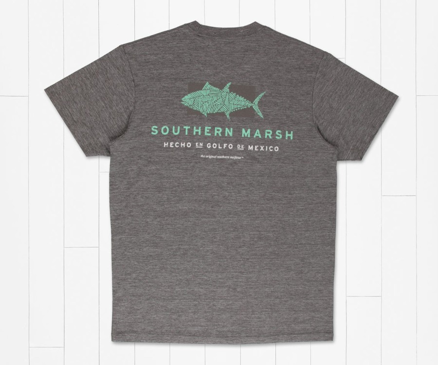 Men'S Southern Marsh Performance Tees | Fieldtec Heathered Tee - Made In The Gulf - Tuna