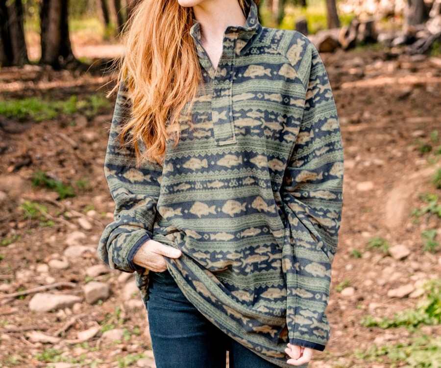 Women'S Southern Marsh Pullovers And Sweaters | Angler Fleece Pullover Midnight Gray And Sage