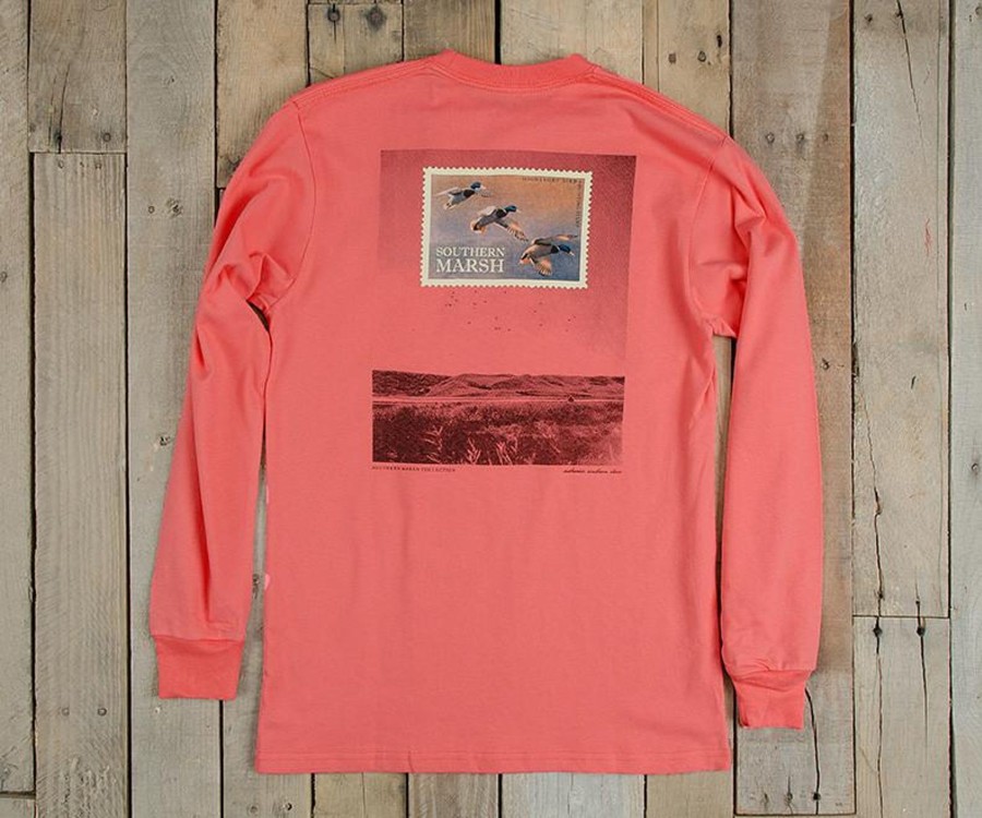 Women'S Southern Marsh Original Long Sleeve Tees | Duck Stamp Tee - Long Sleeve Coral