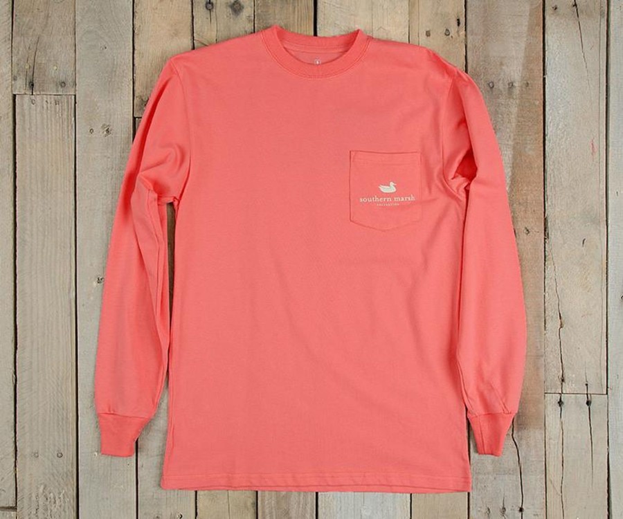 Women'S Southern Marsh Original Long Sleeve Tees | Duck Stamp Tee - Long Sleeve Coral