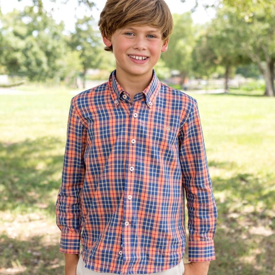 Youth Southern Marsh Dress Shirts | Youth King Windowpane Dress Shirt Navy And Bisque