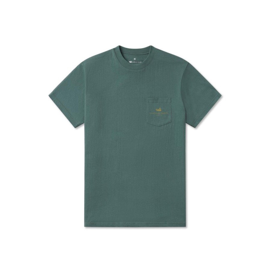 Men'S Southern Marsh Original Ss Tees | Duck Originals Tee - Woodcut Hunter Green