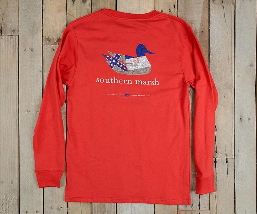 Men'S Southern Marsh Original Ls Tees | Authentic Heritage Tee | Mississippi State Flag | Long Sleeve