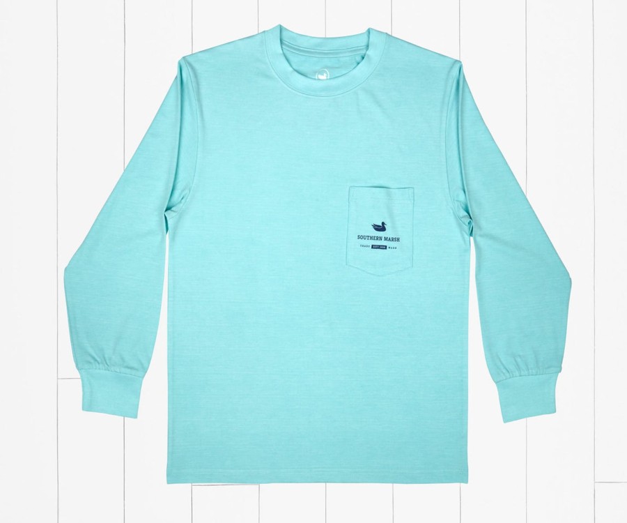 Youth Southern Marsh Performance Long Sleeve Tees | Youth Fieldtec Heathered Performance Tee | Flags | Long Sleeve Antigua Blue