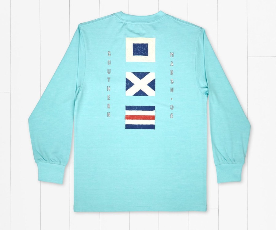 Youth Southern Marsh Performance Long Sleeve Tees | Youth Fieldtec Heathered Performance Tee | Flags | Long Sleeve Antigua Blue