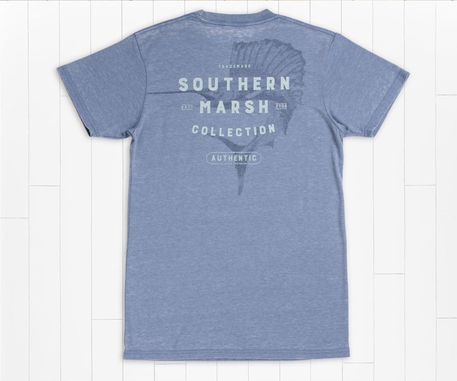 Men'S Southern Marsh Seawash Tees | Seawash Branding Tee | Sailfish Washed Blue