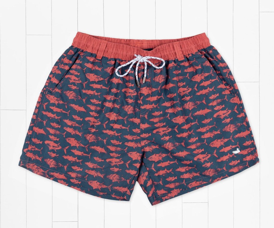 Men'S Southern Marsh Swim Trunks | Dockside Swim Trunk | Old School Navy And Red