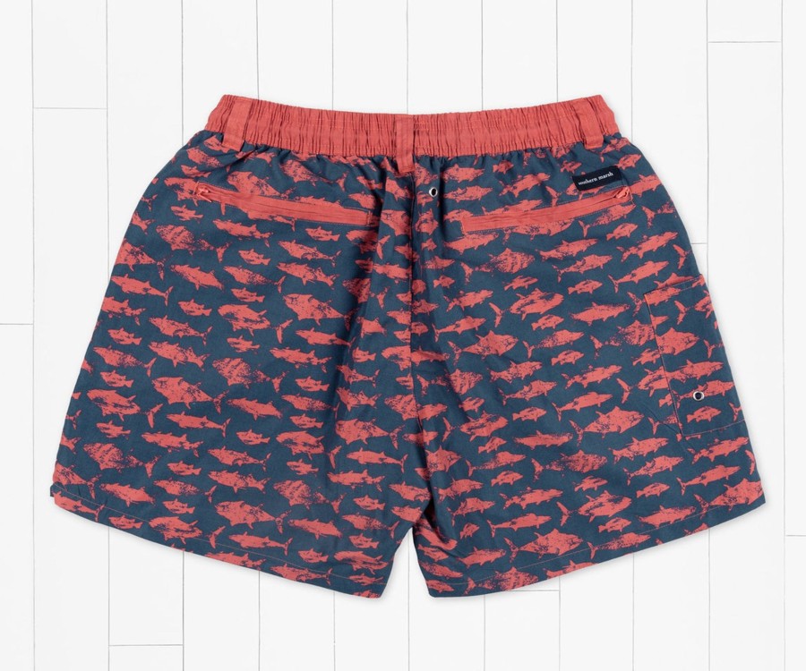 Men'S Southern Marsh Swim Trunks | Dockside Swim Trunk | Old School Navy And Red