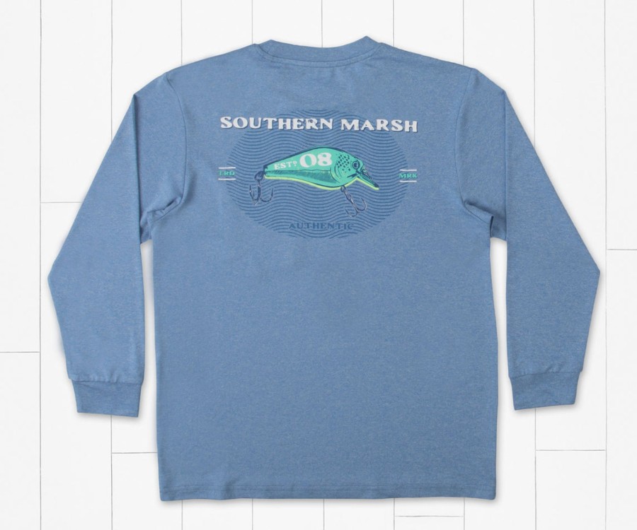 Youth Southern Marsh Performance Long Sleeve Tees | Youth Fieldtec Featherlight Tee - 08 Lure - Long Sleeve Oxford Blue