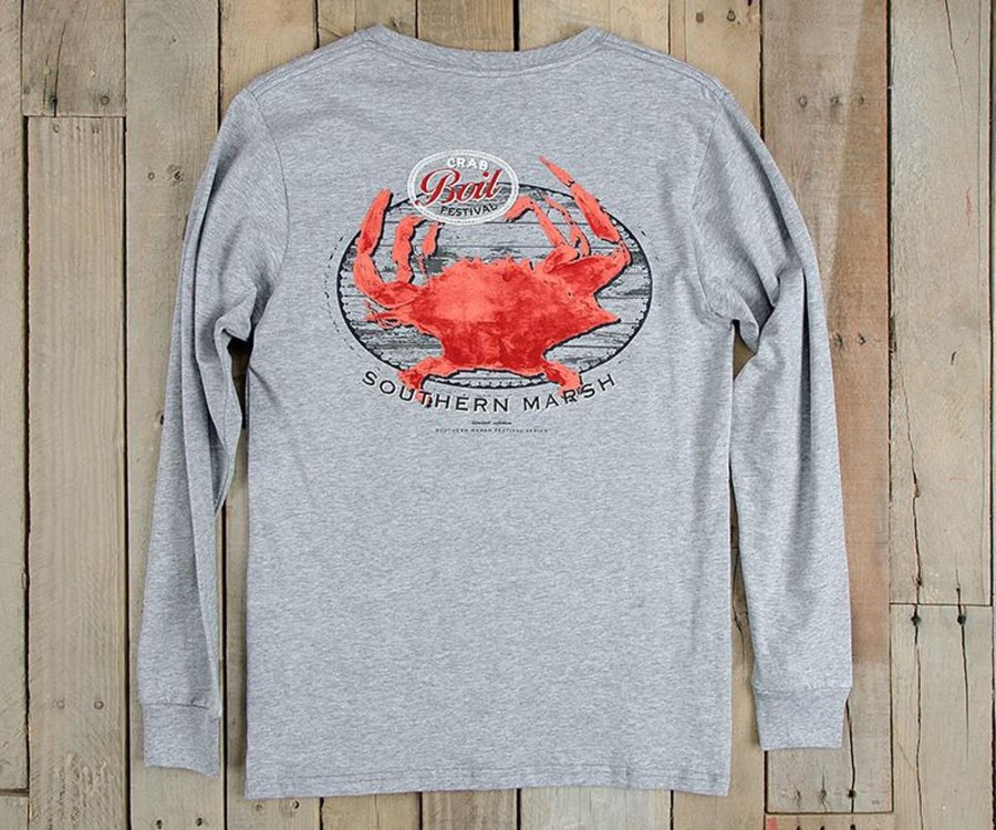 Men'S Southern Marsh Original Ls Tees | Crab Boil Festival Tee - Long Sleeve Light Gray