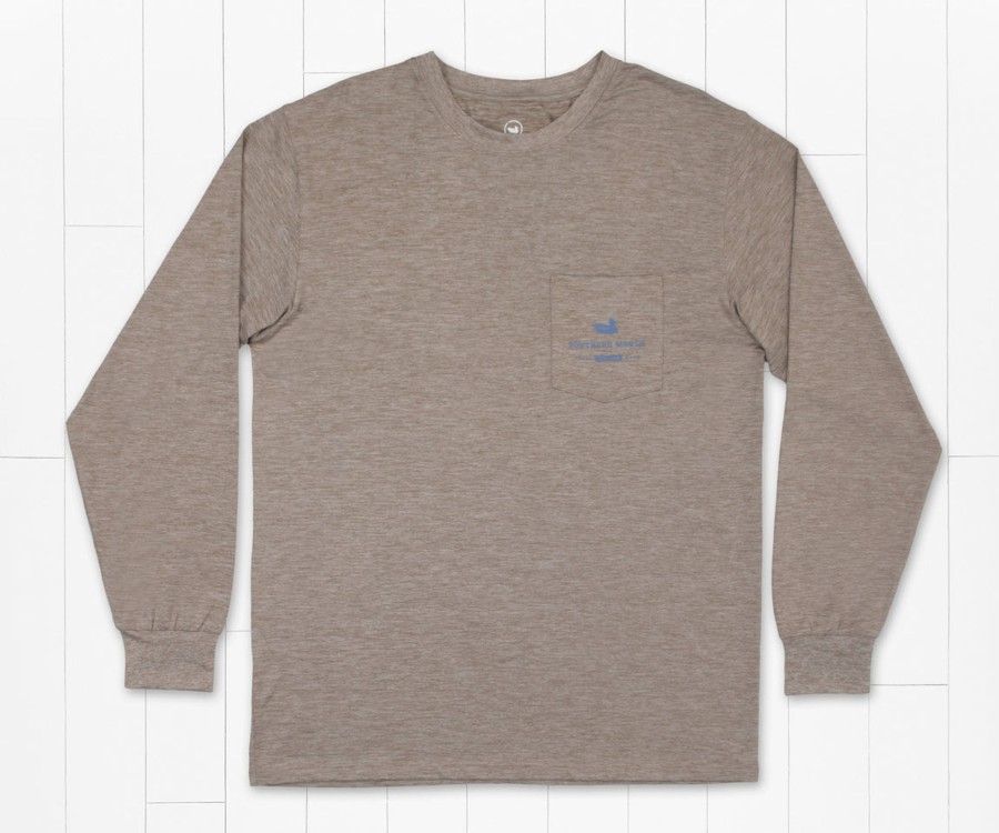 Women'S Southern Marsh Performance Long Sleeve Tees | Fieldtec Heathered Tee - Deepsea - Long Sleeve Burnt Taupe