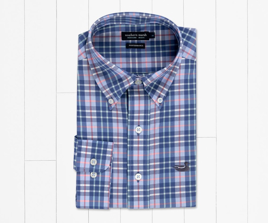 Men'S Southern Marsh Performance | Bluefish Performance Plaid Dress Shirt