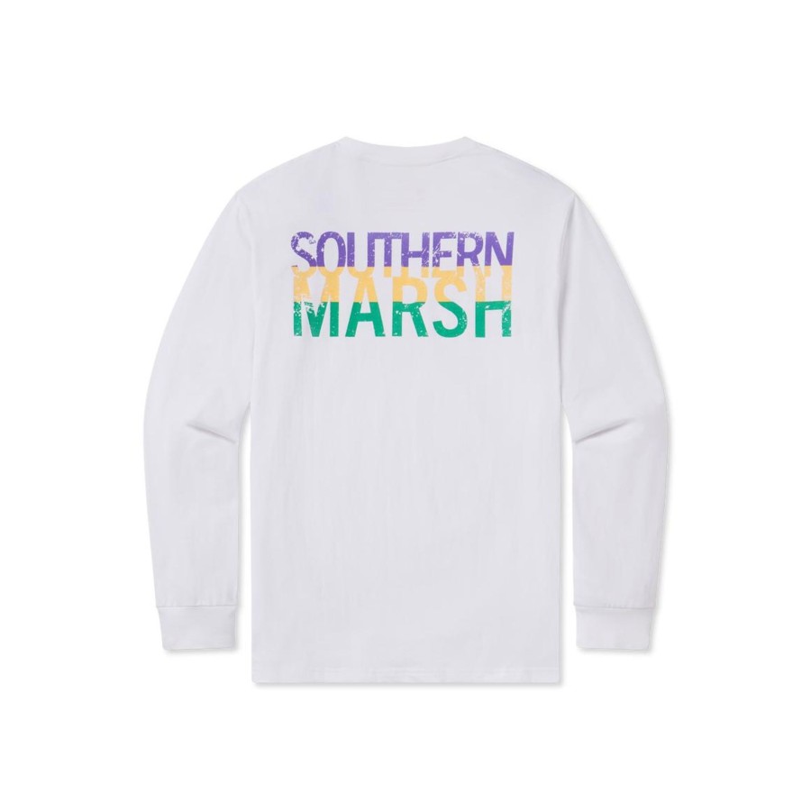 Men'S Southern Marsh Original Ls Tees | Color Bands Tee | Mardi Gras White